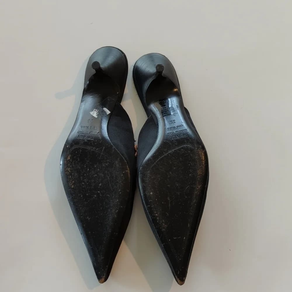 Fendi Vintage Embroidered black satin Boho kitten Heels size 6 - Thumbnail 5