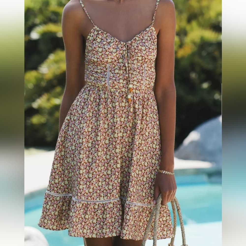 Maaji Anthropologie Radiant Meadow Kamala Floral Embroidered Mini Summer Dress - Thumbnail 8