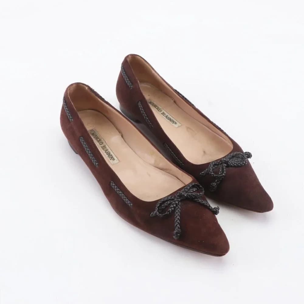 Manolo Blahnik brown suede ballet bow Flats - Thumbnail 5