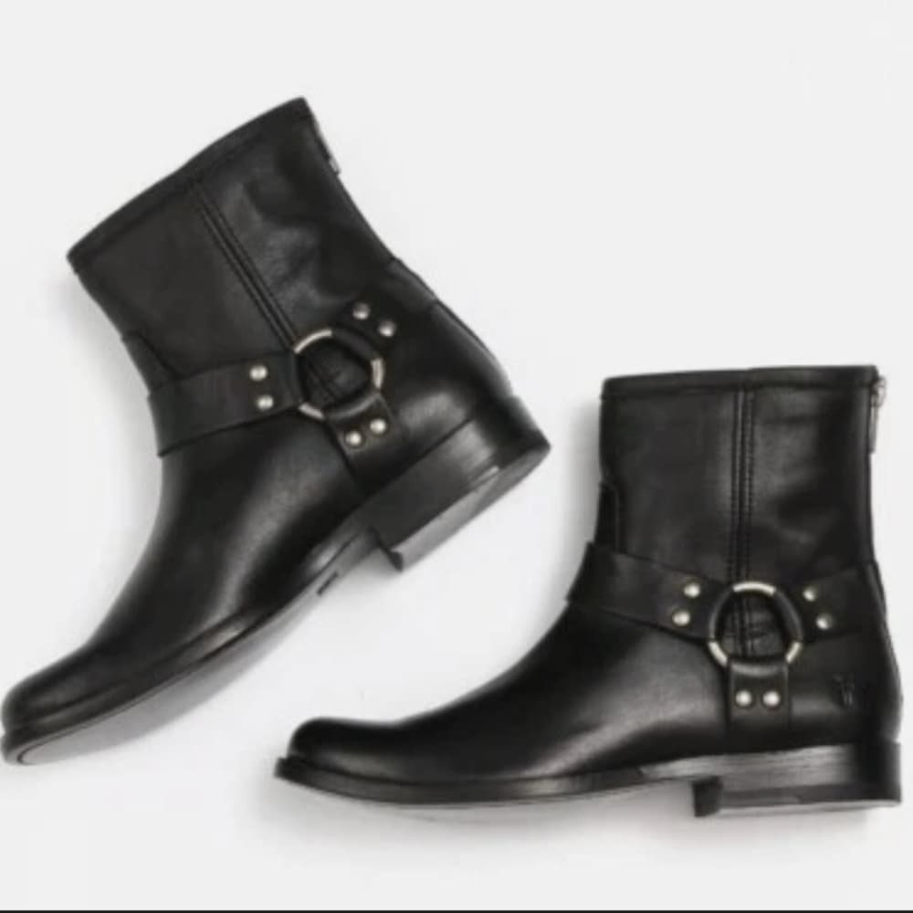 Frye Black Leather Harness Ankle Boots - Thumbnail 9