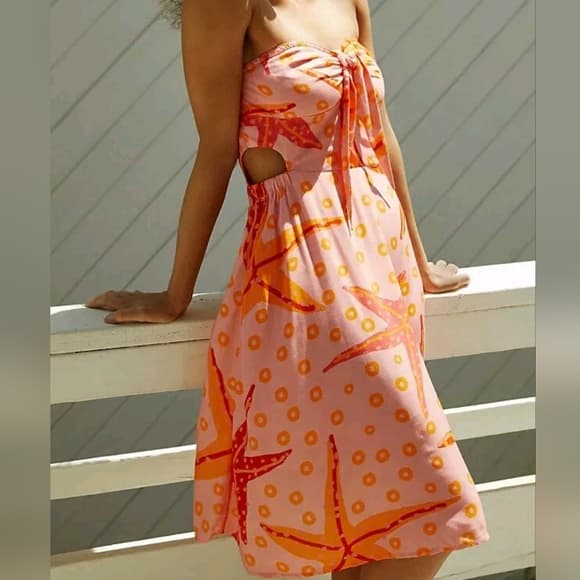 Farm Rio Strapless Under The Sea Printed Midi Summer Beach Boho Dress - Thumbnail 5