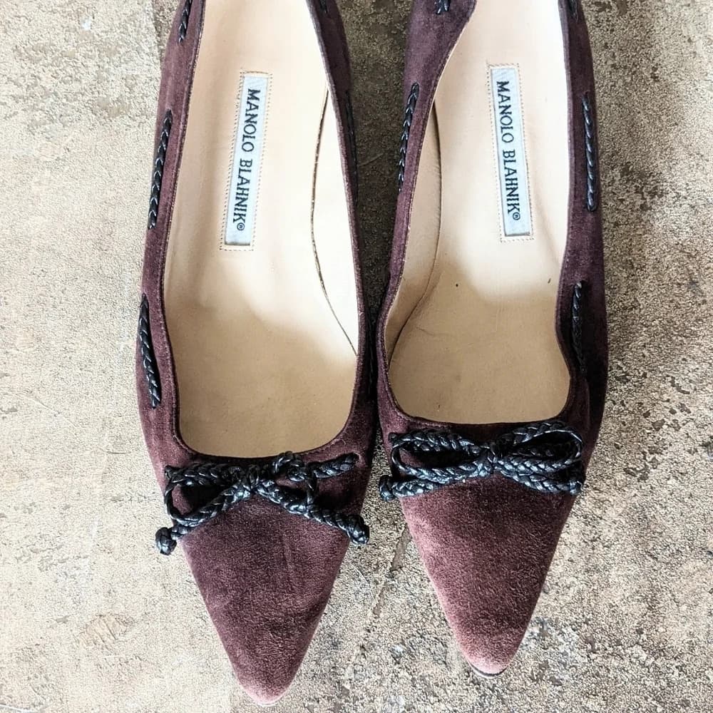 Manolo Blahnik brown suede ballet bow Flats - Thumbnail 2
