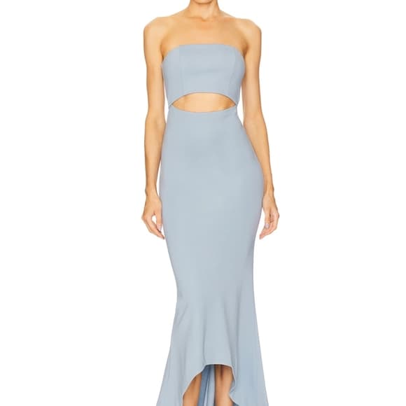 NBD June Baby Blue Boho Fairy Strapless Draped Cutout Maxi Dress Size XS - Thumbnail 6