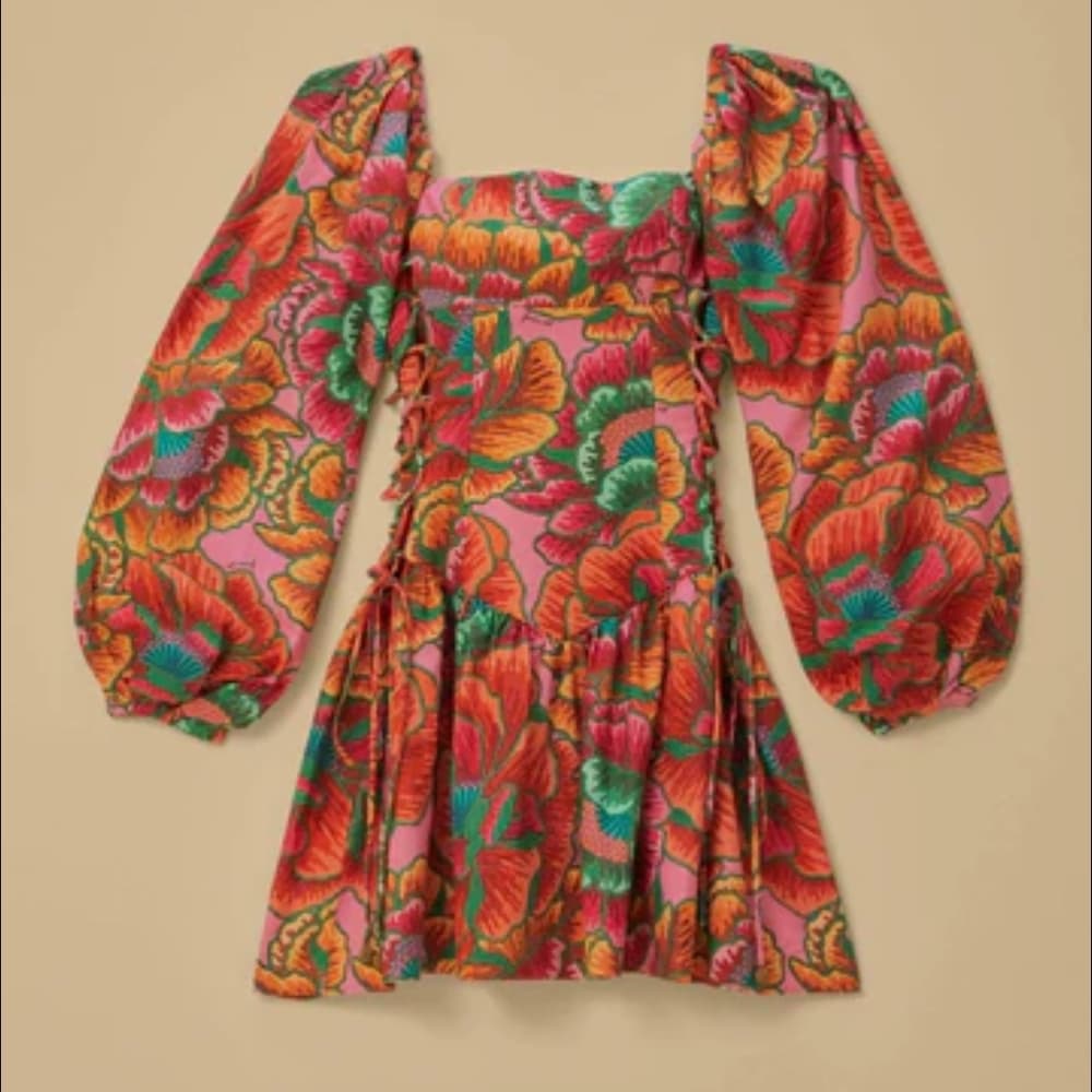 Farm Rio Pink Spring Lenzing Boho Festival Floral Mini Dress Size Small - Thumbnail 8