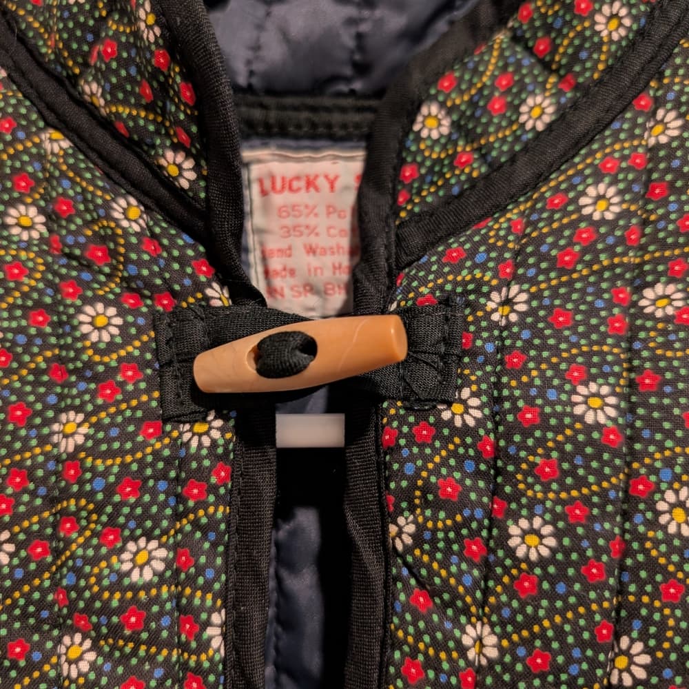 Vintage Quilted Boho Red Floral Print Toggle Closure Jacket - Thumbnail 3