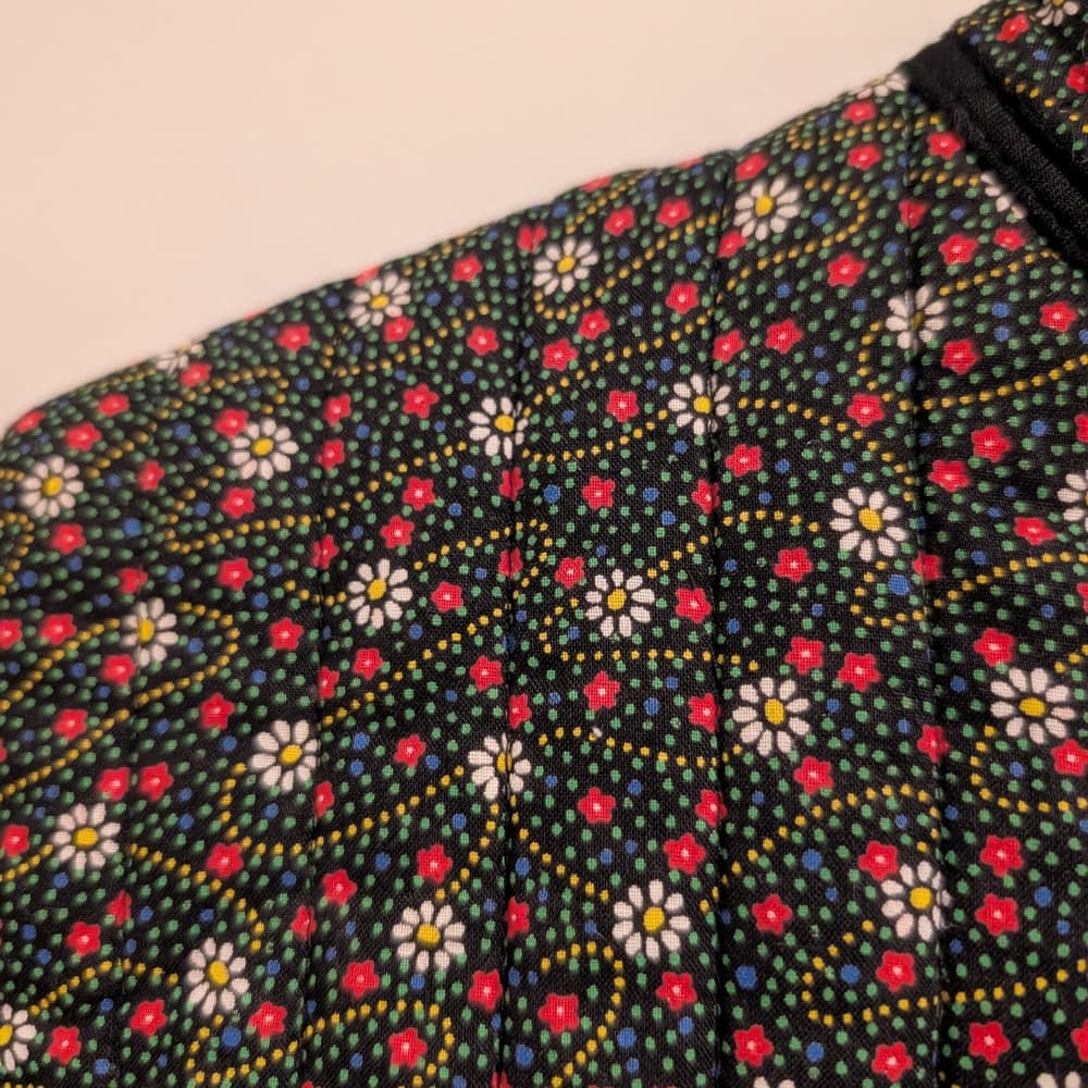 Vintage Quilted Boho Red Floral Print Toggle Closure Jacket - Thumbnail 4