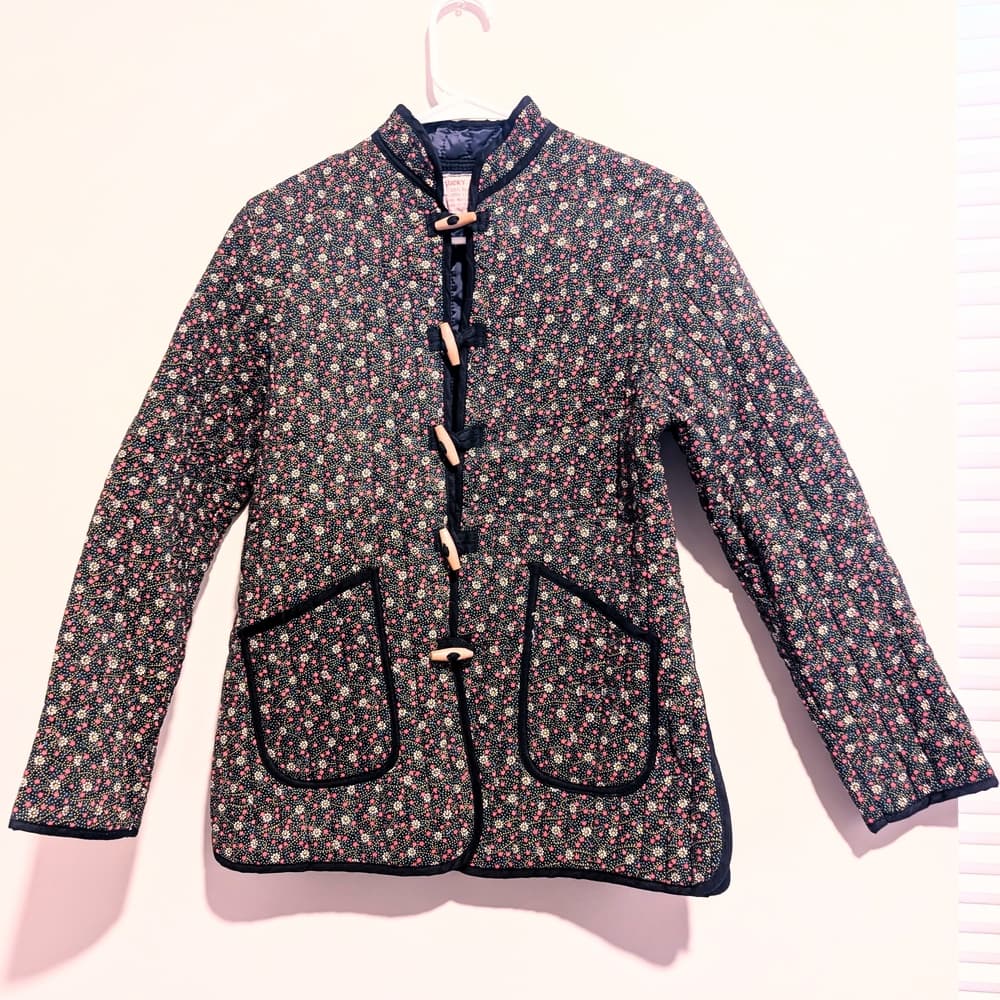Vintage Quilted Boho Red Floral Print Toggle Closure Jacket - Thumbnail 10