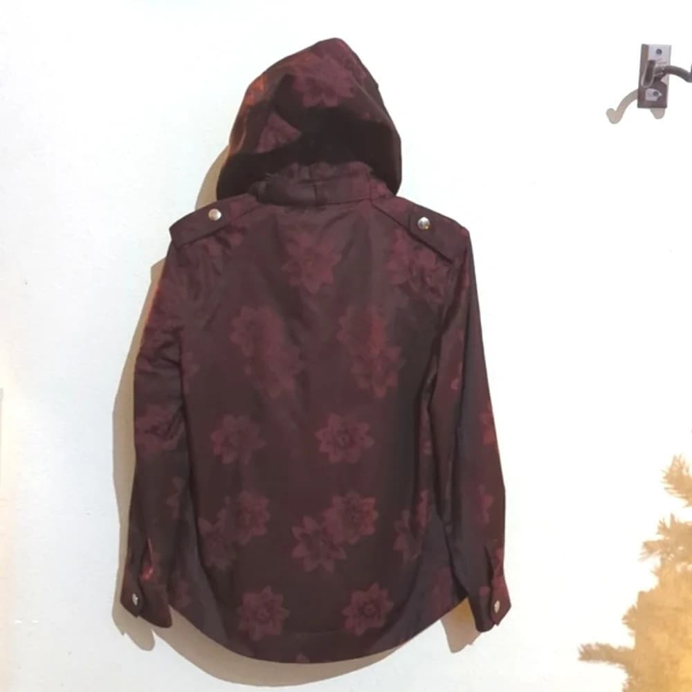 New Coach jacquard floral print leather trim parka‎ Rain jacket size small - Thumbnail 8