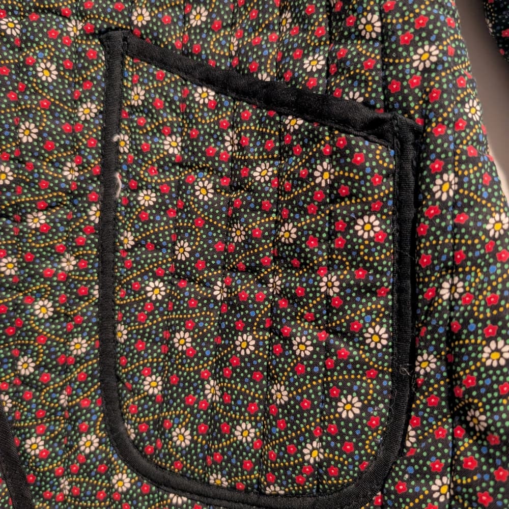 Vintage Quilted Boho Red Floral Print Toggle Closure Jacket - Thumbnail 2