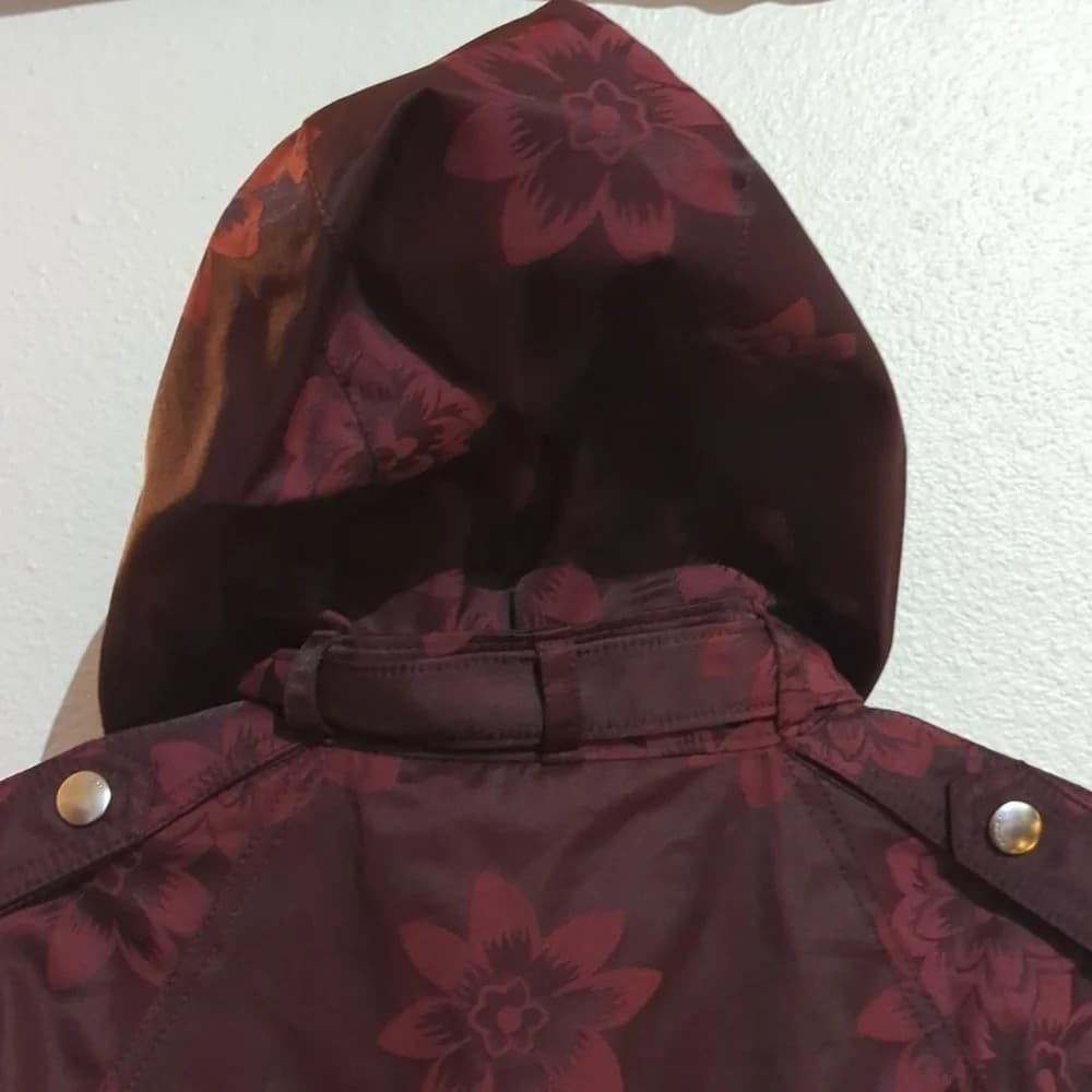 New Coach jacquard floral print leather trim parka‎ Rain jacket size small - Thumbnail 7