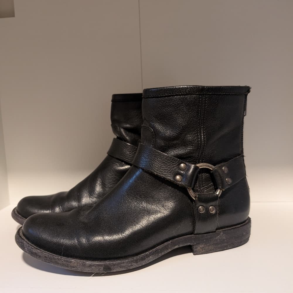 Frye Black Leather Harness Ankle Boots - Thumbnail 8
