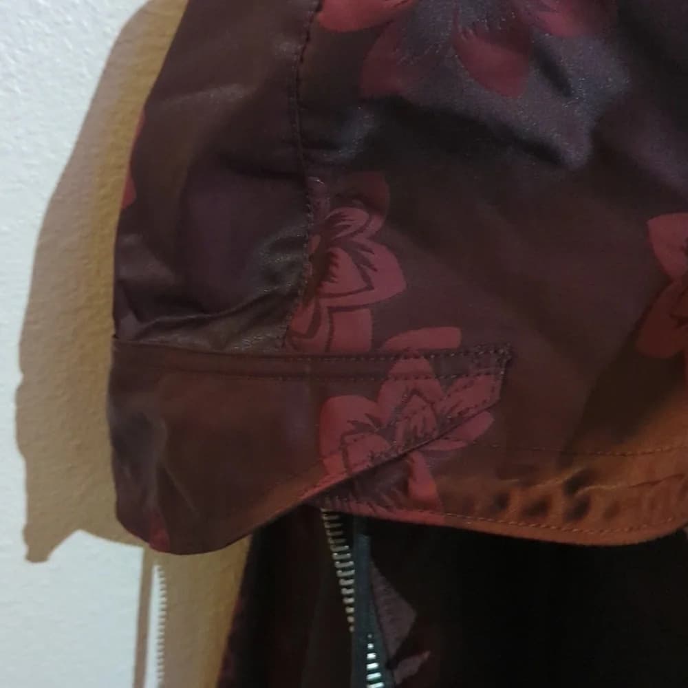 New Coach jacquard floral print leather trim parka‎ Rain jacket size small - Thumbnail 9