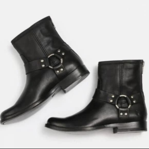 Frye Black Leather Harness Ankle Boots - Thumbnail 10