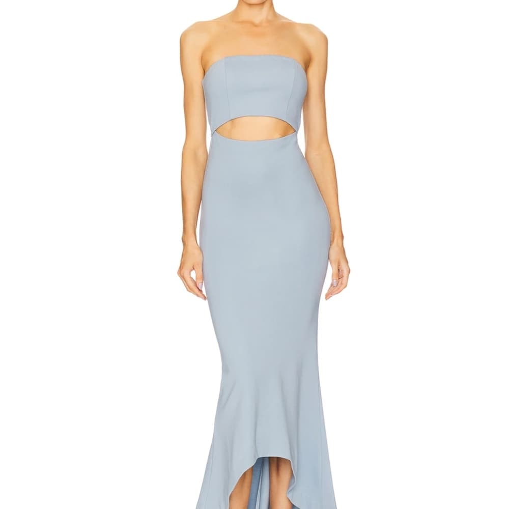 NBD June Baby Blue Boho Fairy Strapless Draped Cutout Maxi Dress Size XS - Thumbnail 5