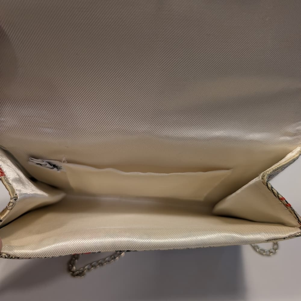 Vintage Gold Oriental Floral Metallic Clutch Gold Chain Bag - Thumbnail 5