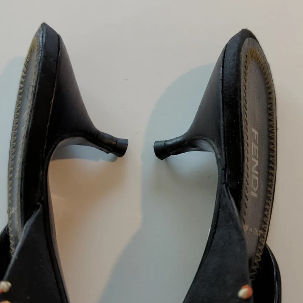 Fendi Vintage Embroidered black satin Boho kitten Heels size 6 - Thumbnail 6