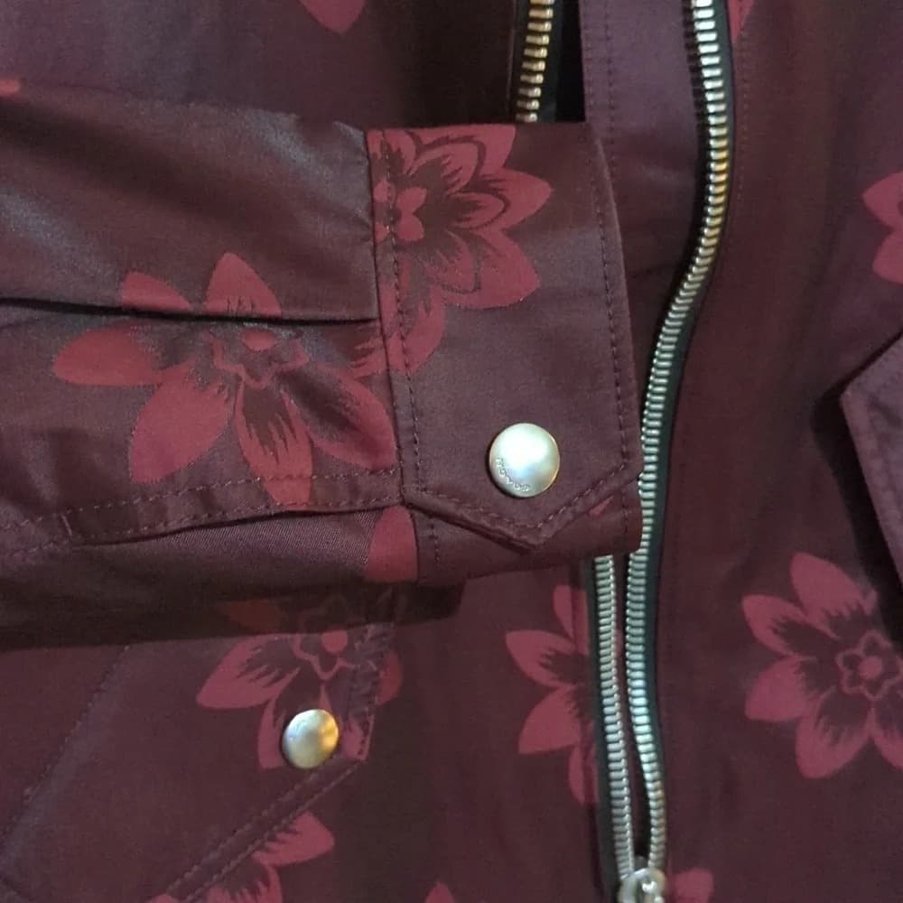 New Coach jacquard floral print leather trim parka‎ Rain jacket size small - Thumbnail 11