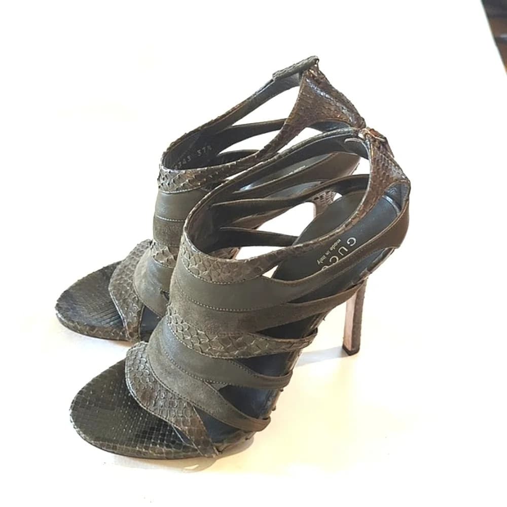 Gucci snakeskin leather suede heels size 7.5 - Thumbnail 3
