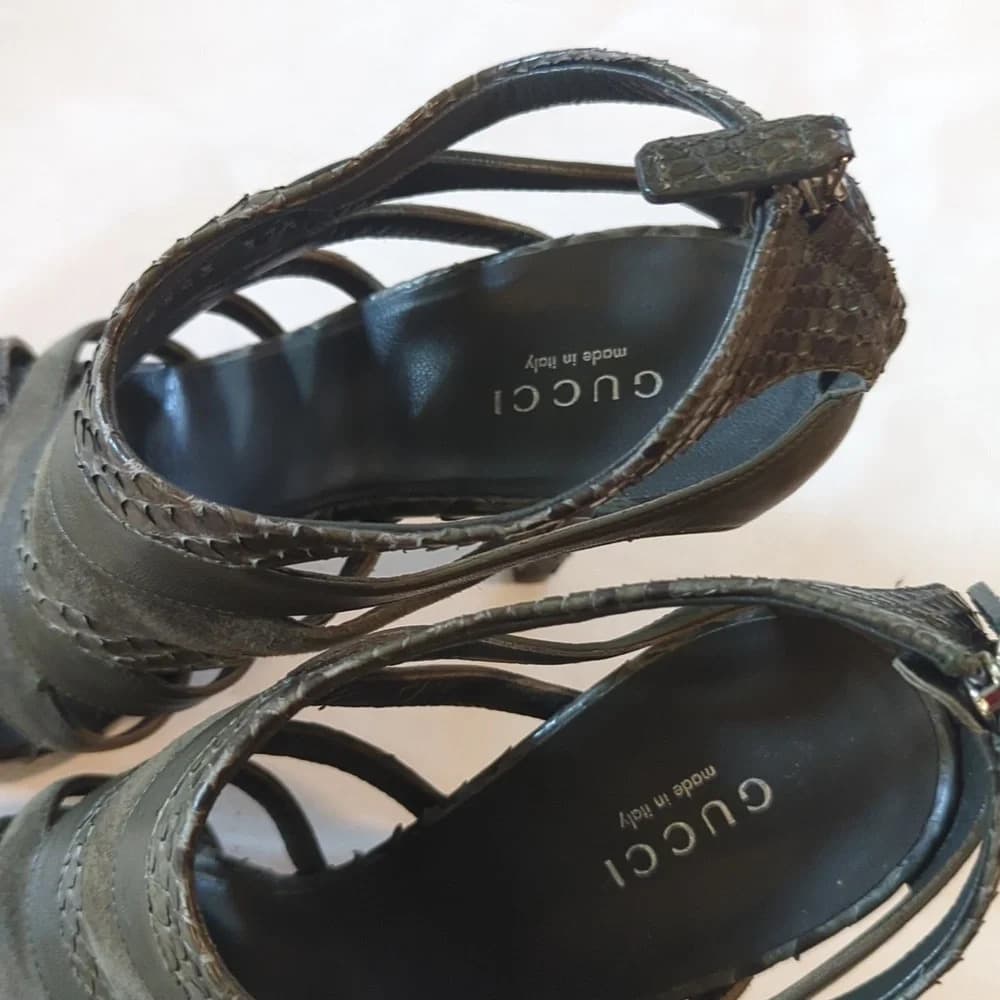 Gucci snakeskin leather suede heels size 7.5 - Thumbnail 4
