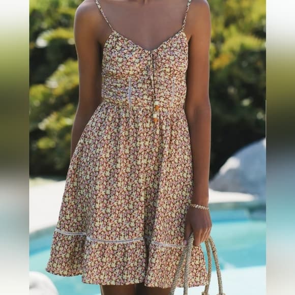 Maaji Anthropologie Radiant Meadow Kamala Floral Embroidered Mini Summer Dress - Thumbnail 9
