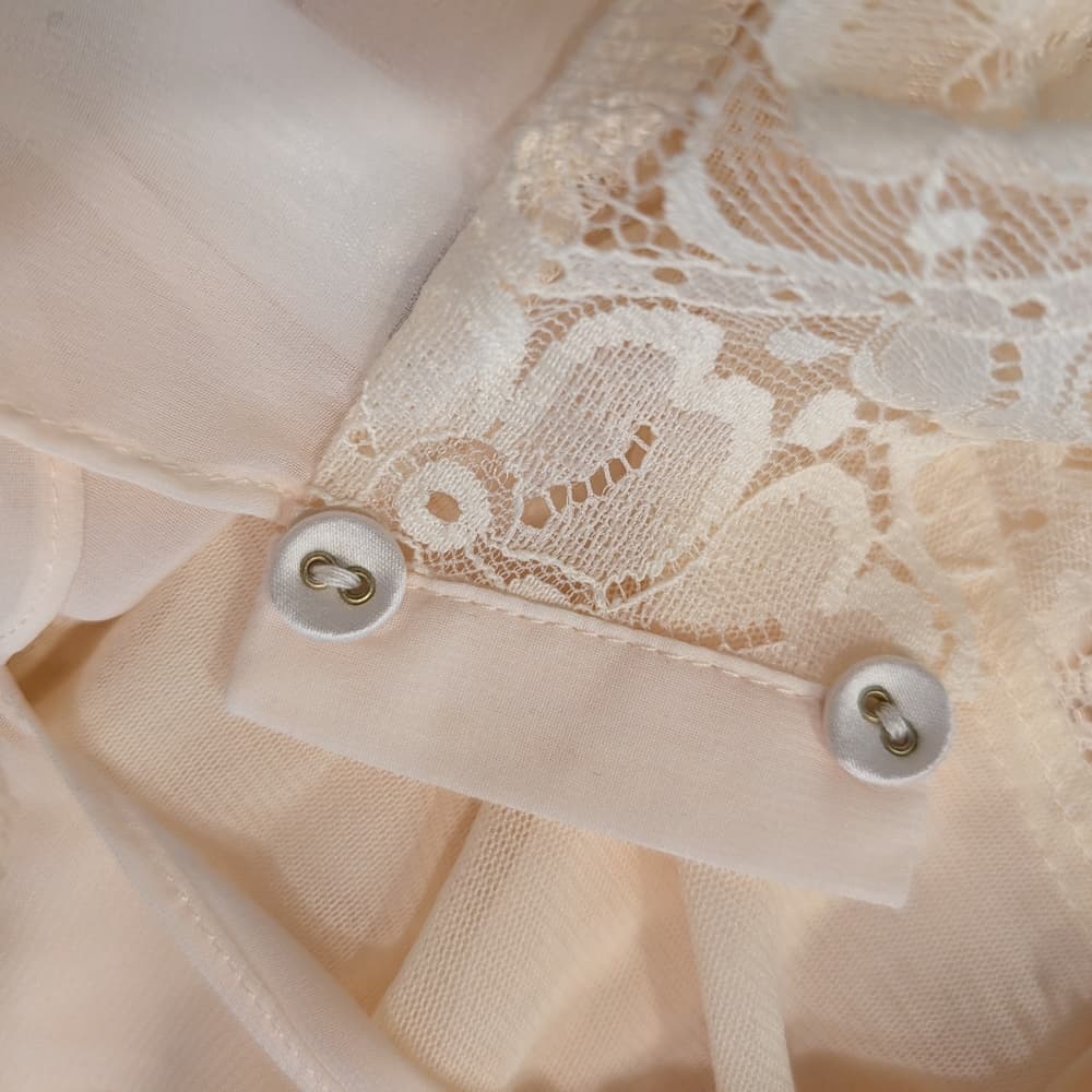 Peach Lace High-Neck Long-Sleeve Blouse - Thumbnail 7