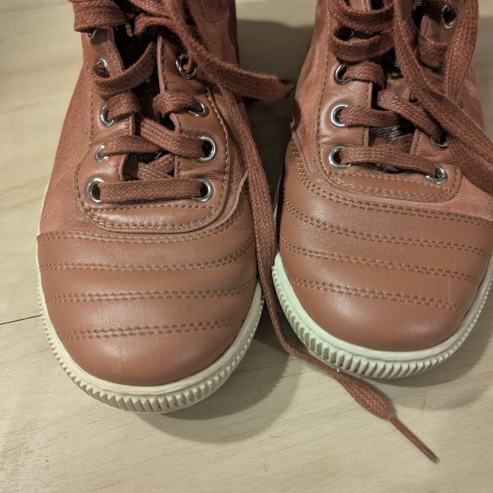 Gucci Logo Leather Suede Lace-Up High-Top Sneakers Mauve Brown Size 6 - Thumbnail 2