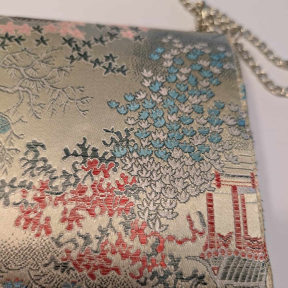 Vintage Gold Oriental Floral Metallic Clutch Gold Chain Bag - Thumbnail 2