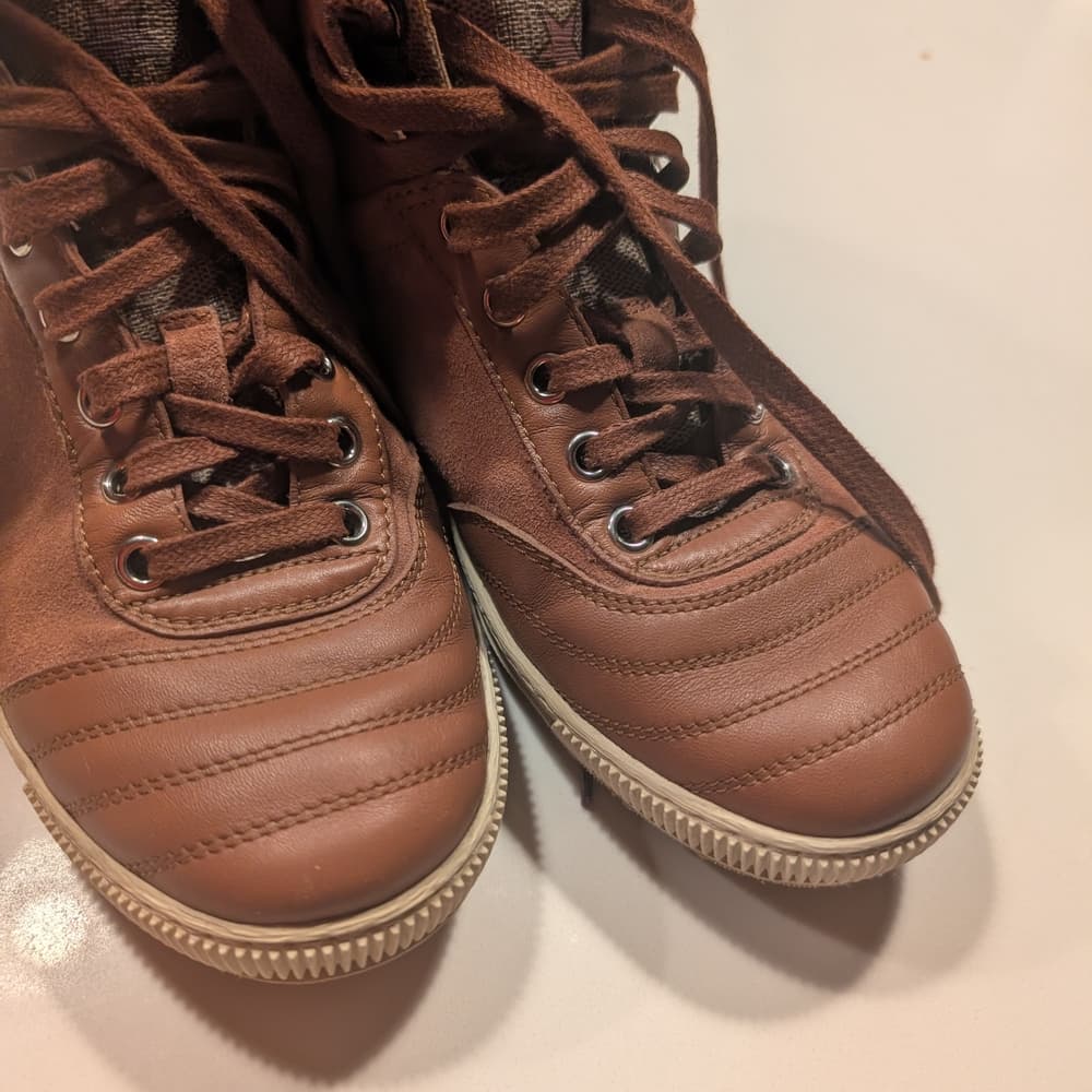 Gucci Logo Leather Suede Lace-Up High-Top Sneakers Mauve Brown Size 6 - Thumbnail 11