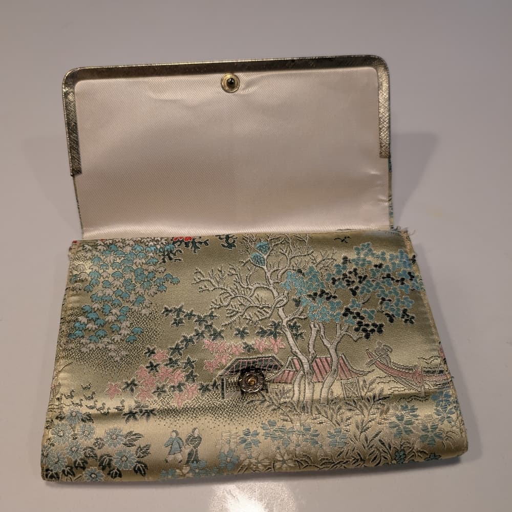 Vintage Gold Oriental Floral Metallic Clutch Gold Chain Bag - Thumbnail 6