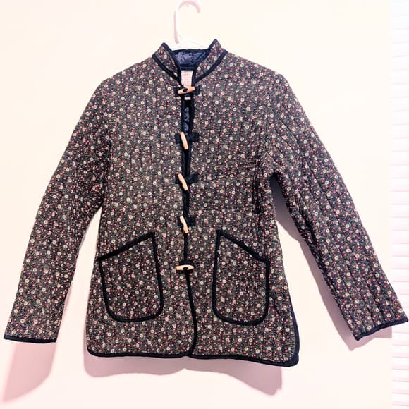 Vintage Quilted Boho Red Floral Print Toggle Closure Jacket - Thumbnail 11