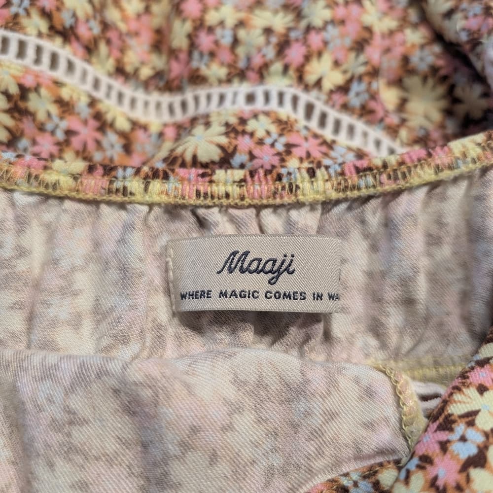 Maaji Anthropologie Radiant Meadow Kamala Floral Embroidered Mini Summer Dress - Thumbnail 5