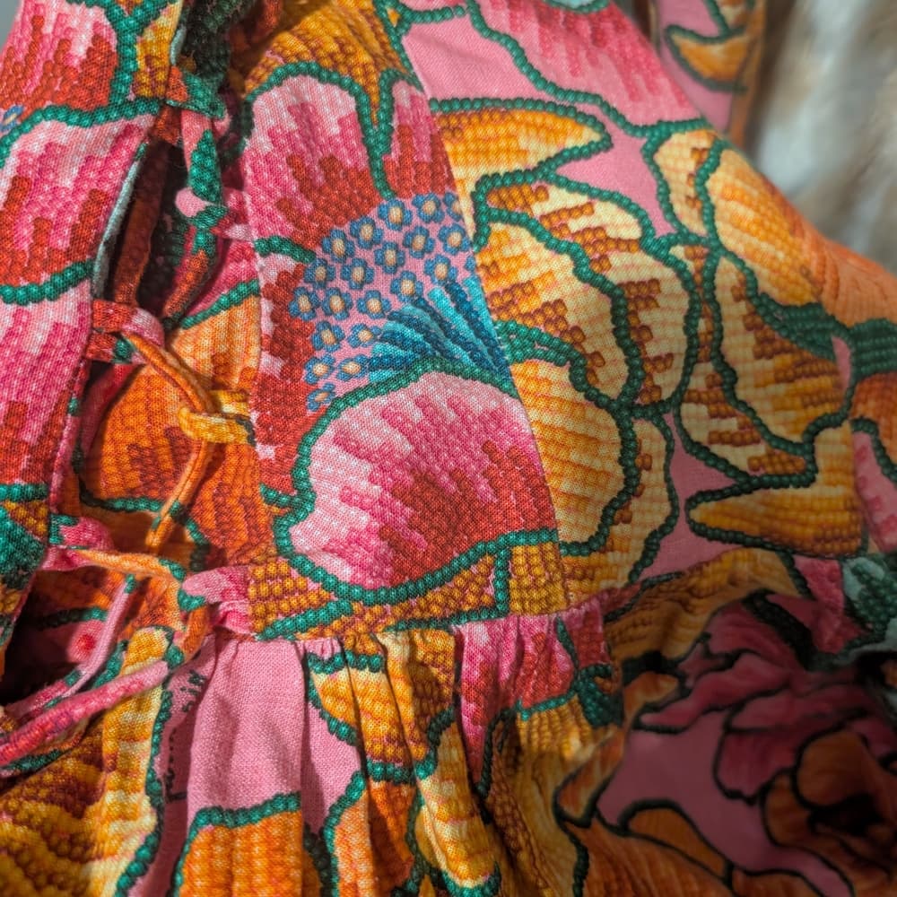 Farm Rio Pink Spring Lenzing Boho Festival Floral Mini Dress Size Small - Thumbnail 5