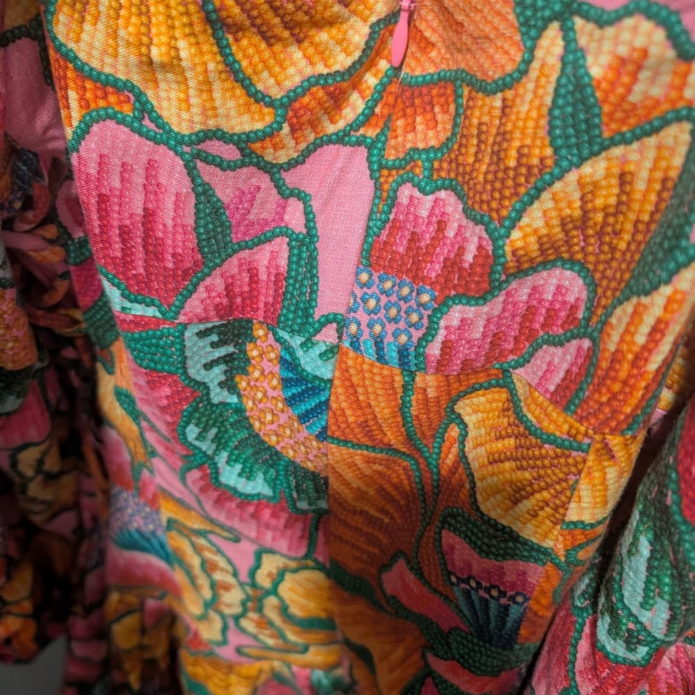 Farm Rio Pink Spring Lenzing Boho Festival Floral Mini Dress Size Small - Thumbnail 6