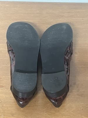 Stuart Weitzman Shoes Loafers Flats Burgundy Croc Patent Leather Buckle Size 9 - Thumbnail 4
