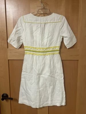 Boden White Linen Mini Dress US 6P Natural Short Sleeve - Thumbnail 2