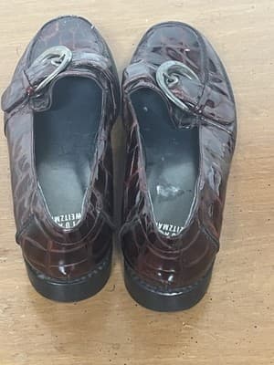 Stuart Weitzman Shoes Loafers Flats Burgundy Croc Patent Leather Buckle Size 9 - Thumbnail 5