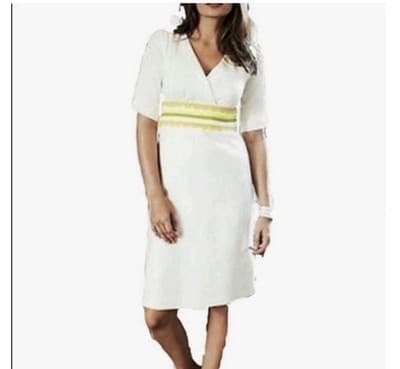 Boden White Linen Mini Dress US 6P Natural Short Sleeve - Thumbnail 5