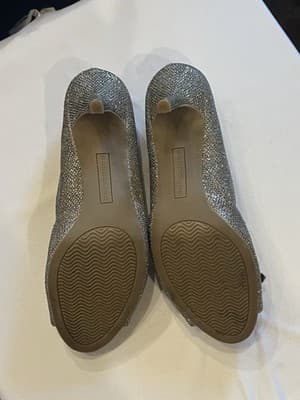 Bandolino Heels Womens 7.5 Brayden Slip On Peep Toe Shimmer Leaf Design Run Big - Thumbnail 4