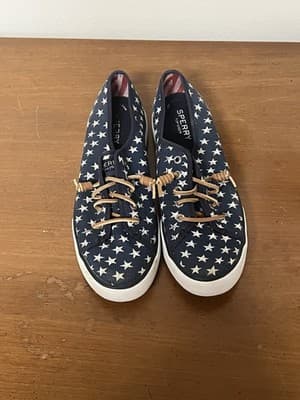 Sperry Women's Patriotic American Flag Stars Stripes Boat Shoes Size 8.5