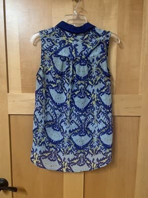 W118 by Walter Baker Top Women S Small Blue Sleeveless Blouse Collared - Thumbnail 3
