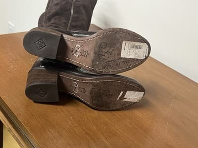 Donald J Pliner Dulce Riding Boots Size 6 Croc Embossed Dark Brown Chestnut Boho - Thumbnail 6