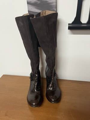 Donald J Pliner Dulce Riding Boots Size 6 Croc Embossed Dark Brown Chestnut Boho - Thumbnail 3