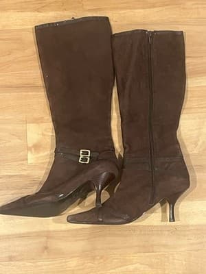 BCBG Paris Brown Suede Knee High Boots 6.5 Buckle - Thumbnail 2