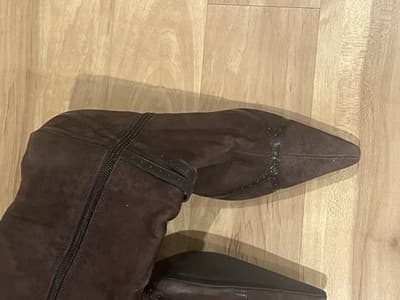 BCBG Paris Brown Suede Knee High Boots 6.5 Buckle - Thumbnail 3