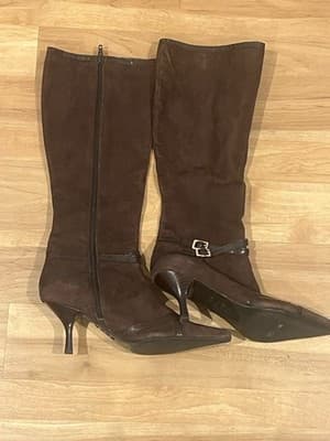 BCBG Paris Brown Suede Knee High Boots 6.5 Buckle