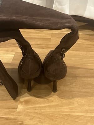 BCBG Paris Brown Suede Knee High Boots 6.5 Buckle - Thumbnail 6