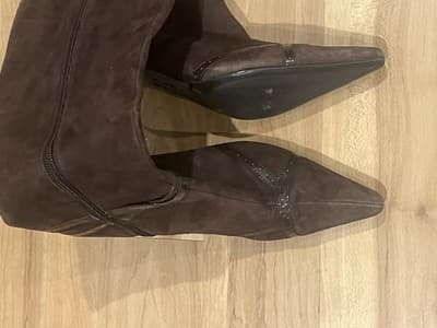 BCBG Paris Brown Suede Knee High Boots 6.5 Buckle - Thumbnail 4