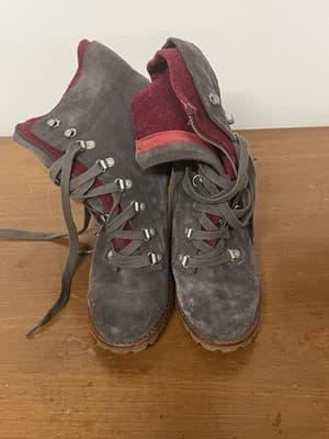 UGG Australia Boots Women sz 8 gray/burgundy zip Lace Up Combat Heel Ladies - Thumbnail 7