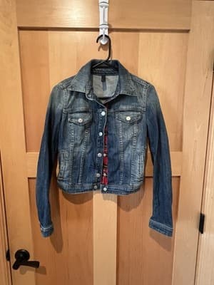 Y2K United Colors of Benetton Denim Jacket Blue Stretch Distressed Western Small