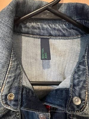Y2K United Colors of Benetton Denim Jacket Blue Stretch Distressed Western Small - Thumbnail 4
